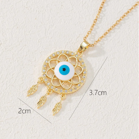 Multi Style Rhinestone Evil Eyes Charm Gold Plated Necklace