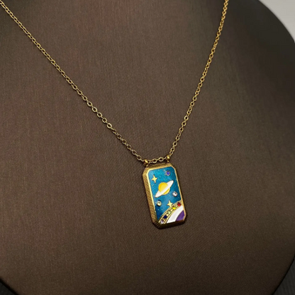 Cz Enamel Tarot Charm 18K Gold Plated S.Steel Necklace - Fgs