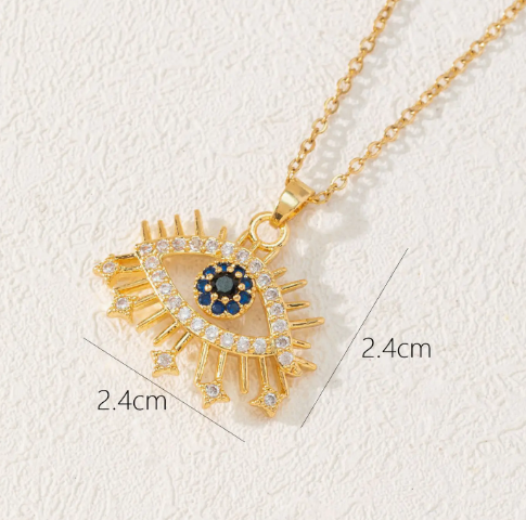 Multi Style Rhinestone Evil Eyes Charm Gold Plated Necklace