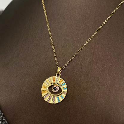Multi Style Rhinestone Evil Eyes Charm Gold Plated Necklace